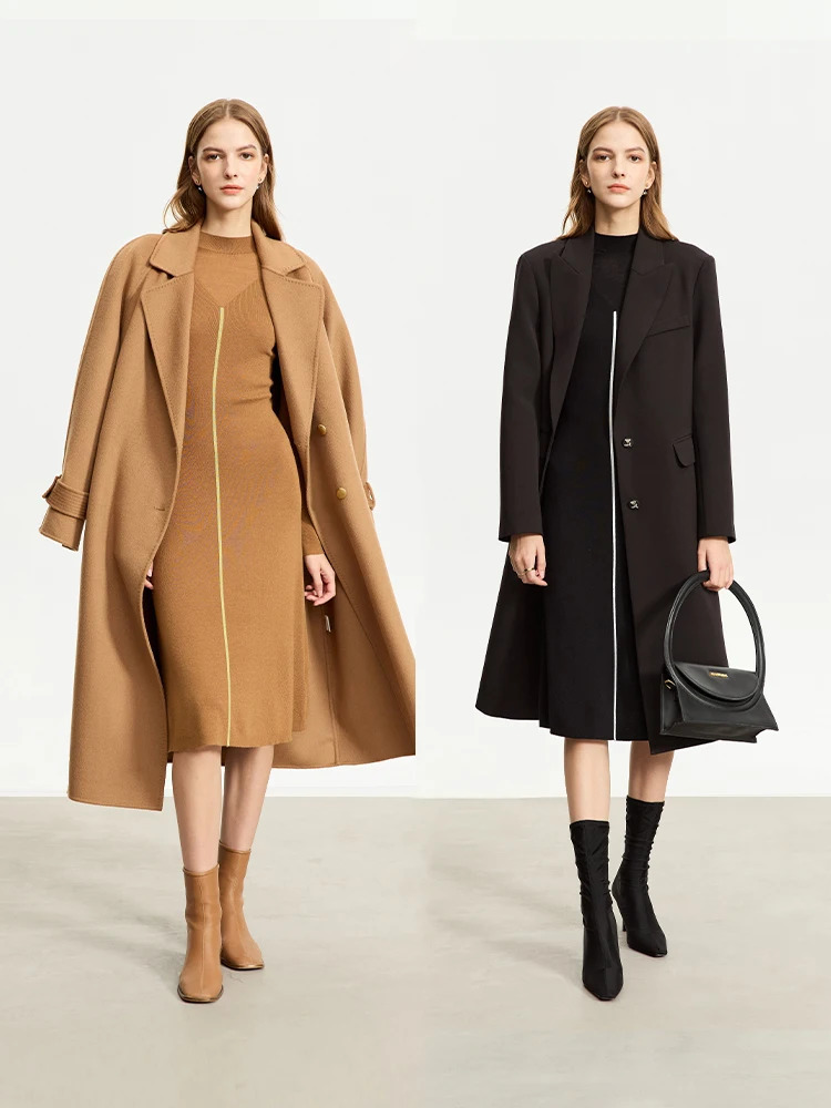 AMII Minimalist Knitted Dress for Women Half High Collar Autumn A-line Spliced Slim Fit Full Sleeve Dresses 12343417 240703