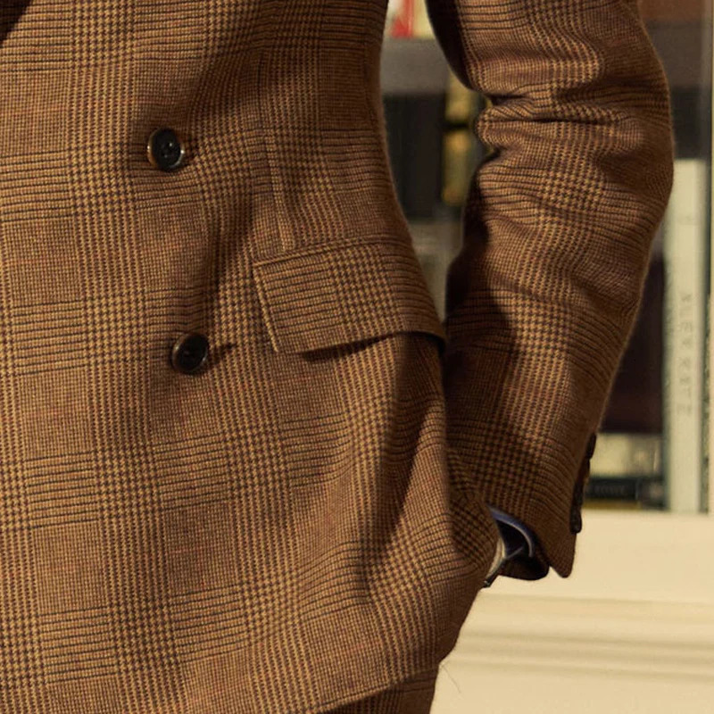 Casual suit mens double breasted spring and autumn products mens suit jacket British style elegant mens suit 240626