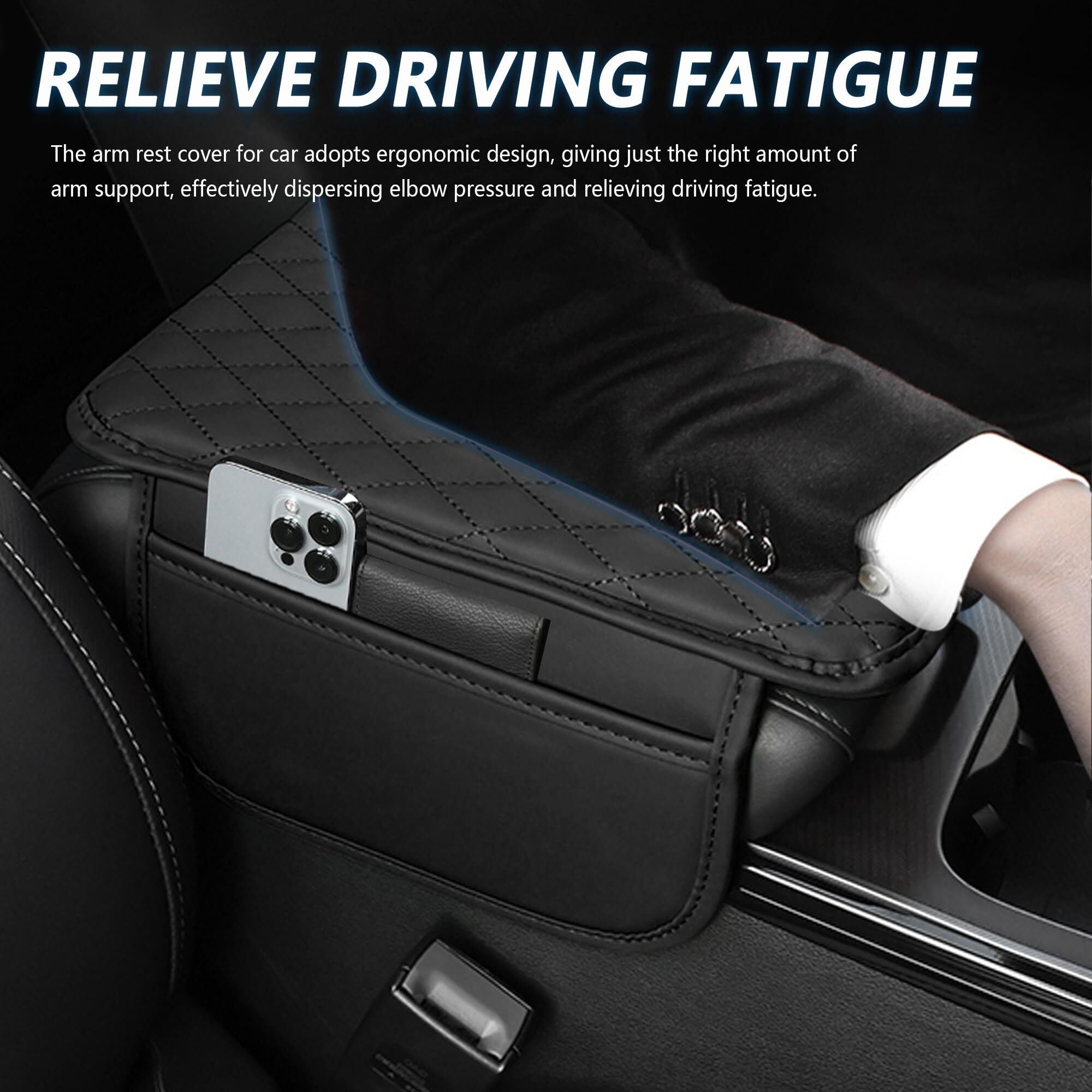 Upgraded Center Console Cover,Microfiber Leather Cover Cushion with 2 Bags,Universal Armrest Storage Box Car Interior Accessories for Most Vehicles (B