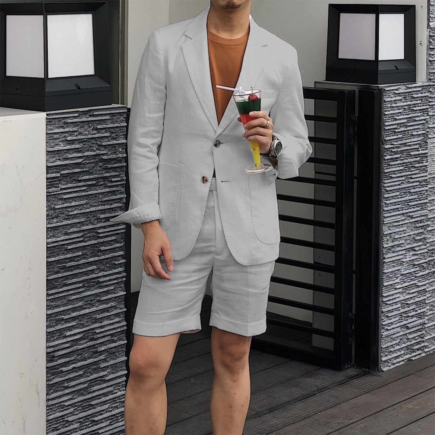 Men's Beach Holiday Sets Summer Formal Short Groom Wear Party Prom Regualr Big Tall Fit Custom Made Jacket And Shorts