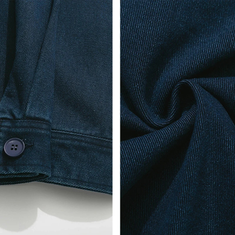 Japan Style VNeck Men Indigo Denim Jacket Single Breasted Spring Autumn Sand Wash Coat With Front Flap Pockets 240701wtt