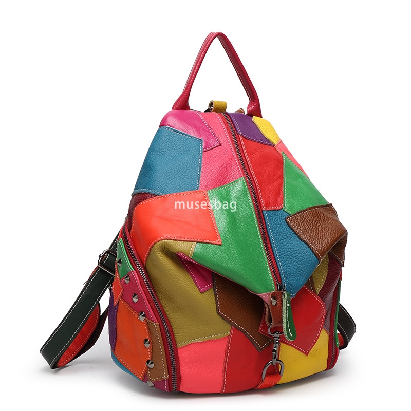 Fashionable women's high-end new cowhide patchwork simple casual backpack classic handbag leather outdoor lightweight large capacity travel bag