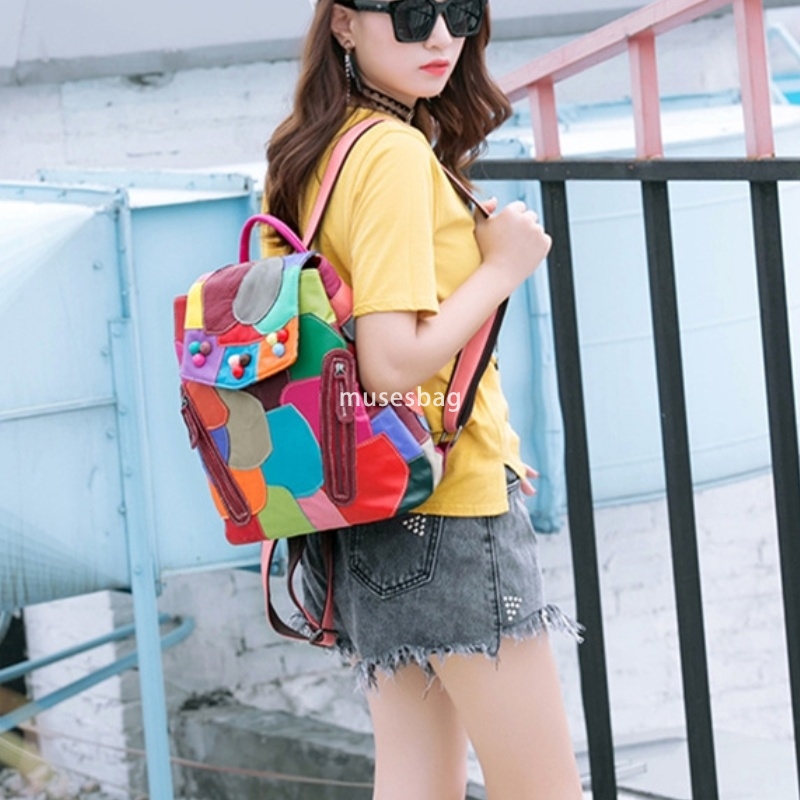 Elegant Women's European and American Leisure Genuine Leather Luxury Backpack Simple Large Capacity Backpack Spliced Outdoor Travel Bag Fashion H