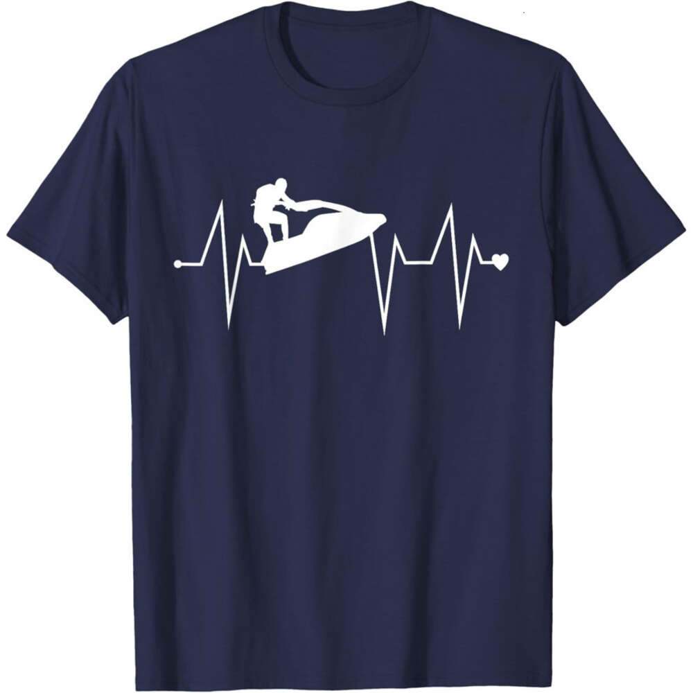 Designer Mens Womens T shirts Funny Jet Ski Water Skier Heartbeat Heart Pulse Rate EKG T-Shirt Tees Tops Fashion Clothes Free shipping