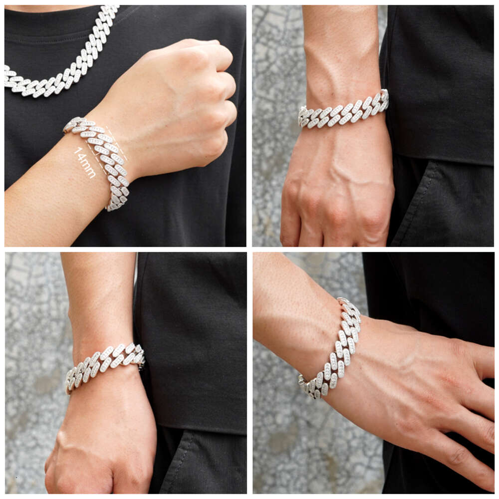 Pass Tester 14mm 925 Sterling Silver Vvs Baguette Moissanite Iced Out Pill Shape Miami Cuban Link Chain Necklace