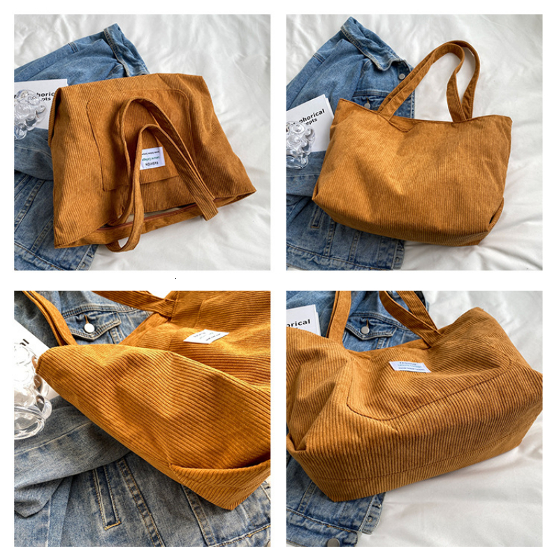 Large Capacity Women's Shoulder 2023 New Fashionable Fresh and Simple Striped Veet Handbag Art Leisure Student Tote BagH7.4#14