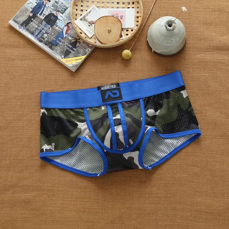 Mens nylon mesh breathable cool Camouflage underwear addicted youth boxer briefs 240703