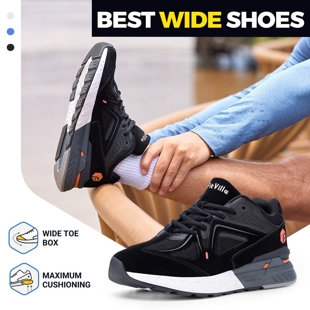 Fitville Men's Walking Extra Wide Lightweight Sneakers For Flat Feet Arch Fit Heel Pain Relief Non-Slip Running Shoes
