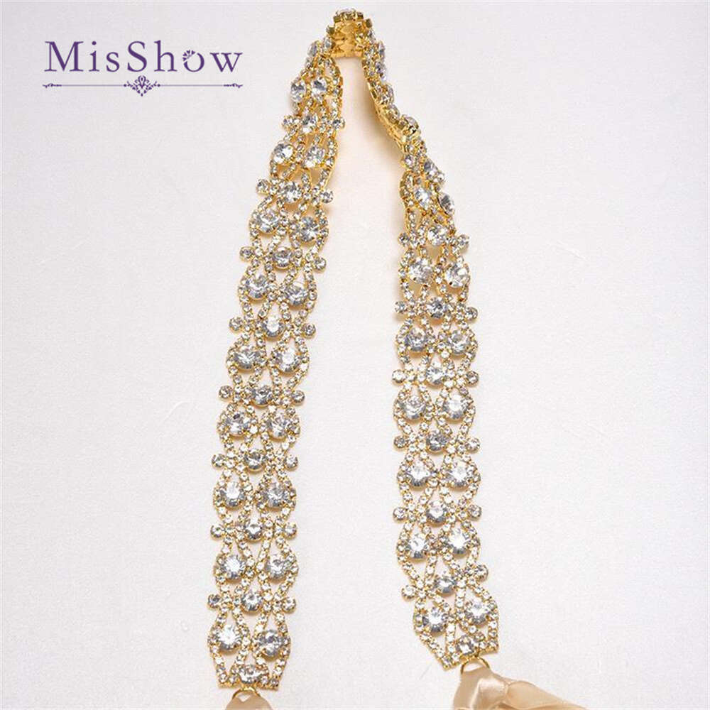 Misshow Gold Sier Handmade Rhinestone Belt Crystal Bridal Sash Satin Ribbon Wedding Accessories Cpa1393 0704