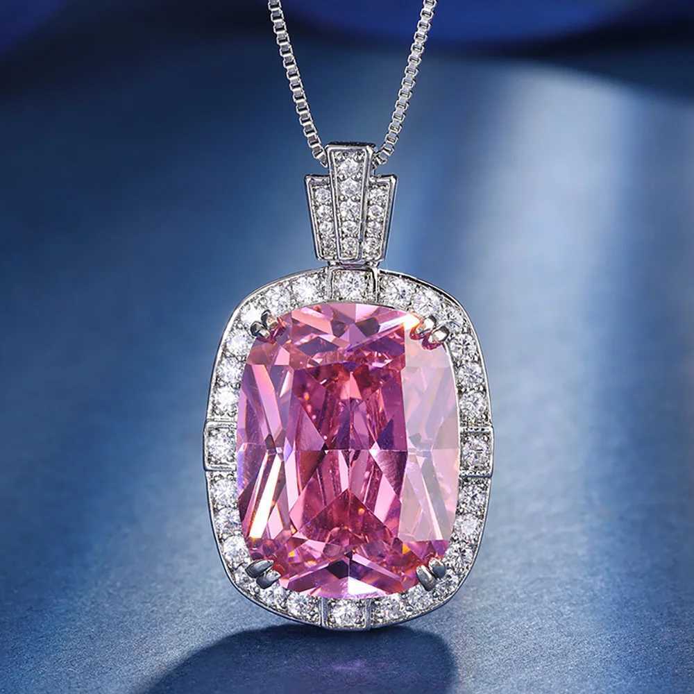 Pendant Necklaces Vintage 15*20mm Aquamarine Pink Quartz Pendant Necklaces for Women Lab Diamond Gemstone Cocktail Party Fine Jewelry WholesaleL246