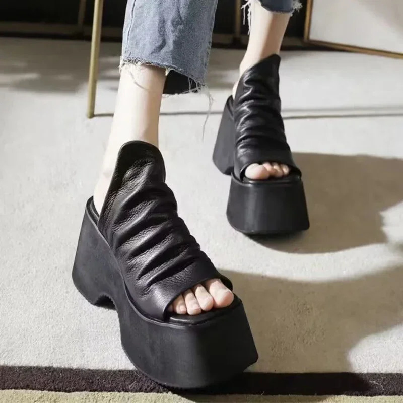 2024 Summer Chunky Platform Women Open Toe Slippers High Heels Shoes Sandals Flip Flops Sexy Pumps Slides Zapatillas Mujer 240704