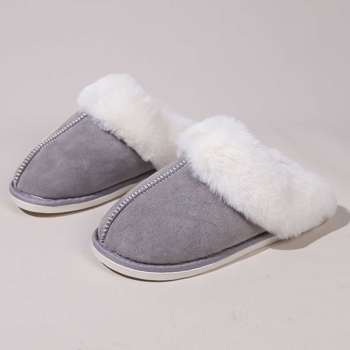 Wool slippers for autumn and winter warmth thick-soled home thickened plush slippers for home indoor comfort women's cotton slippers off-white