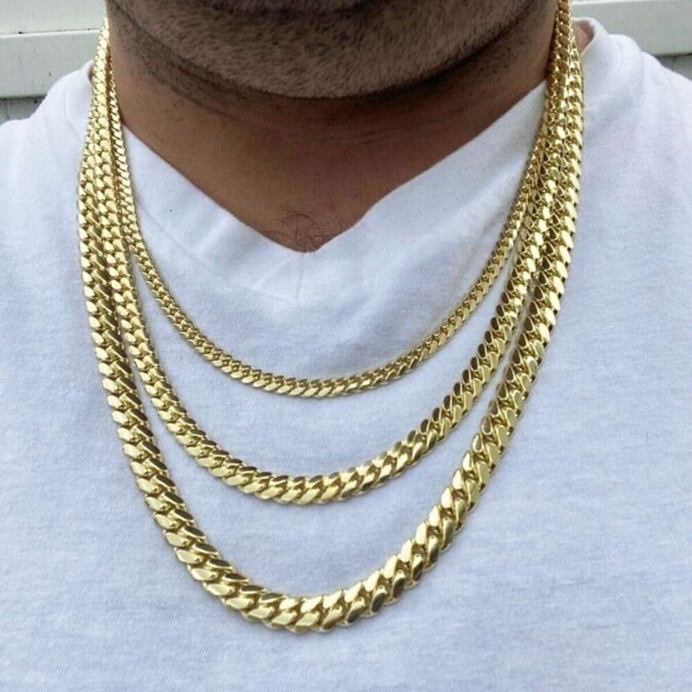 Customized Italian 10kt 14k Gold Chains Real Yellow Gold Miami Cuban Link Franco Solid Gold Chains with Certificate