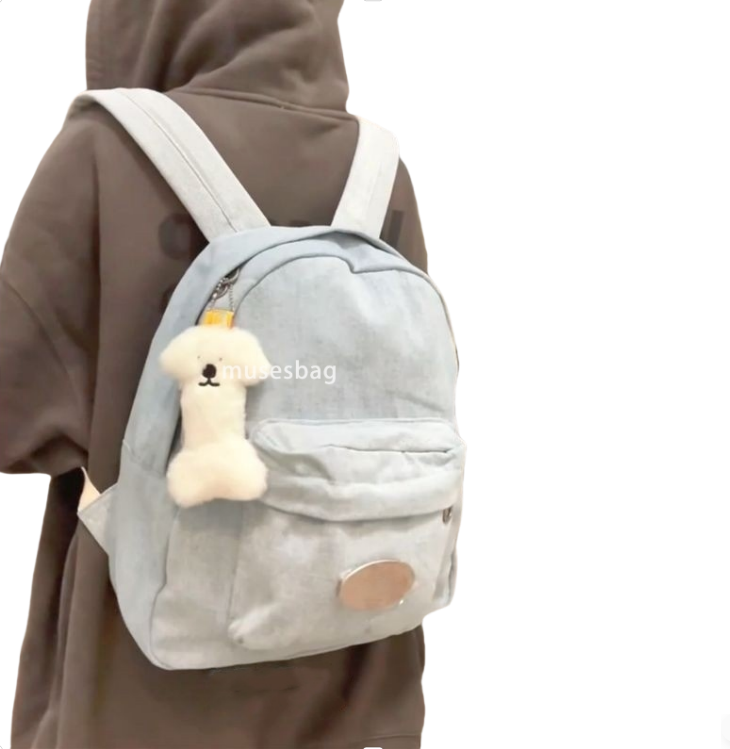High end women's fashionable forest style simple and lazy casual backpack for college students versatile for class commuting washed denim backpac