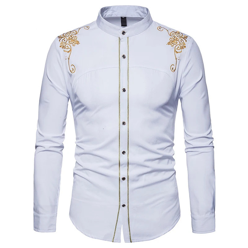 Spring Fashion Mens Long Sleeve Shirt Men European and American Embroidered Shirts Male Casual Social Wedding Party 240615