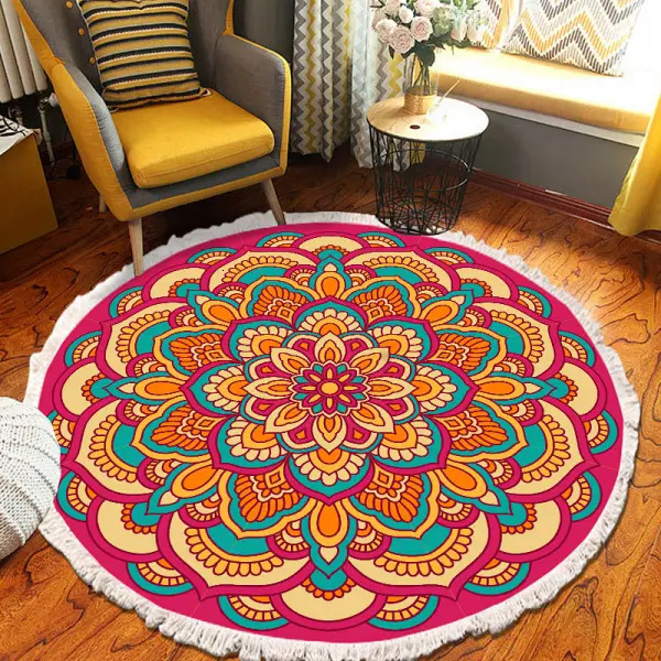 New Ethnic Living Room Bedroom coffee table Designer floor mat Wholesale fringe designer round carpet H260226
