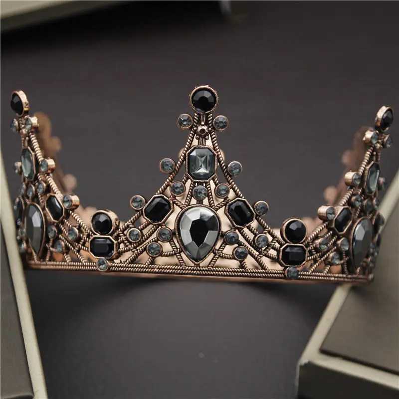 Tiaras Newest Vintage Black Crystal Round Diadem Bride Crown for Bridal Wedding Hair Jewelry Prom Party Cake Ornaments Head Accessories