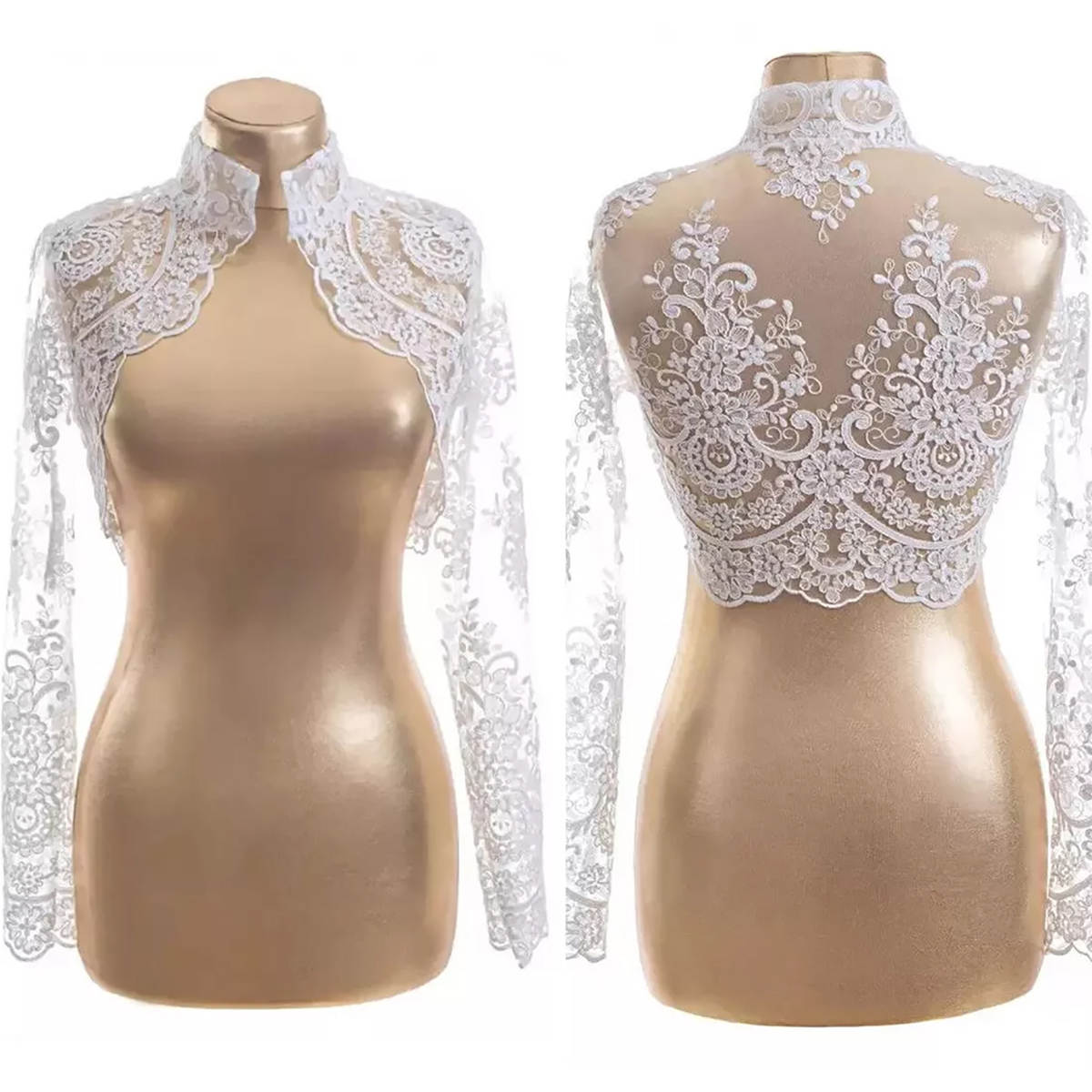 Wedding Dresses Detachable Cape Illusion Lace Appliques Wraps Jacket Robe De Mariee Custom Made
