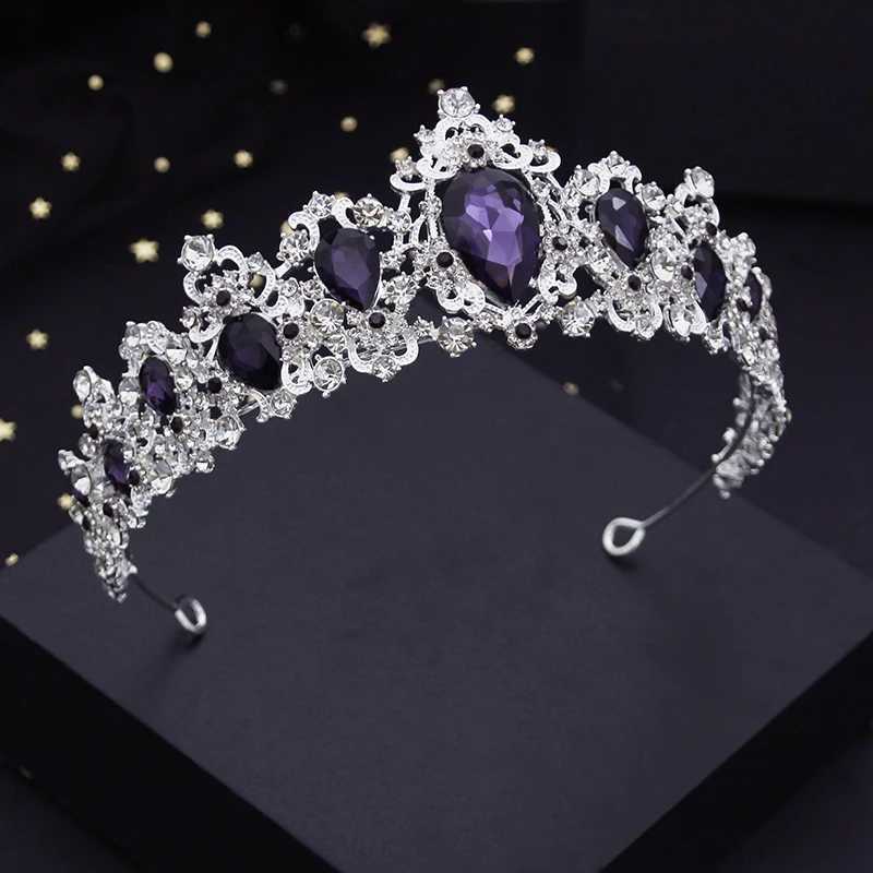 Tiaras Purple Crystal Wedding Crown for Queen Bridal Headdress Fashion Tiaras Hairwear Girls Prom Head Ornaments Jewelry