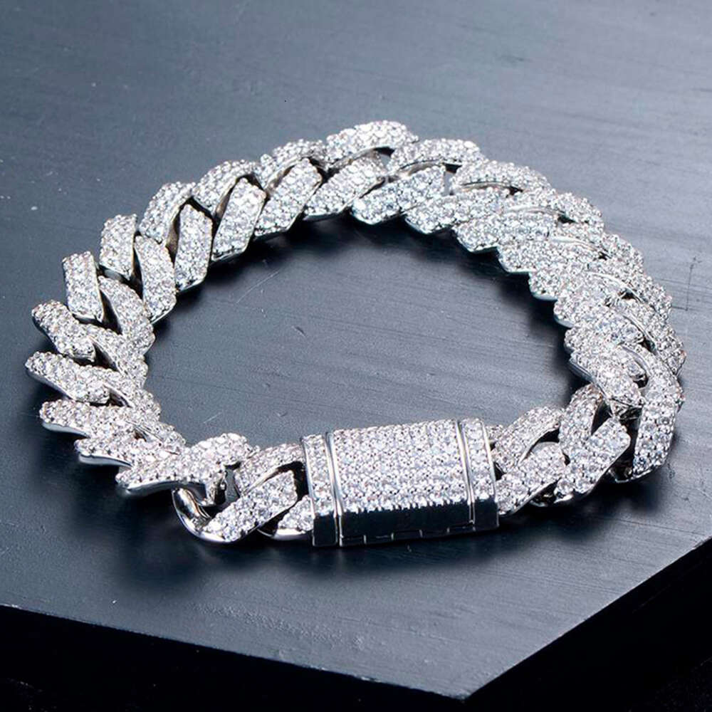 New Fashion Rhodium Plated 14mm Width 8inch Mens Cz Cuban Link Chain Charm Bracelet