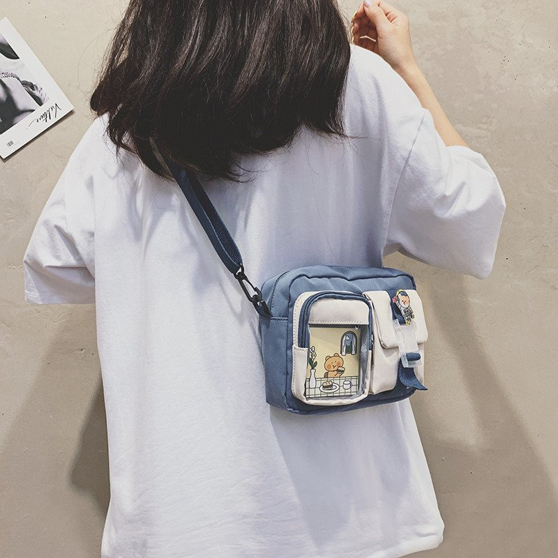 Japanse Style Cute small square bag Girls Student Small Nylon Bag Splicing Transparent Crossbody Women Shoulder Bags H7.4#11.5 zhanyishengli