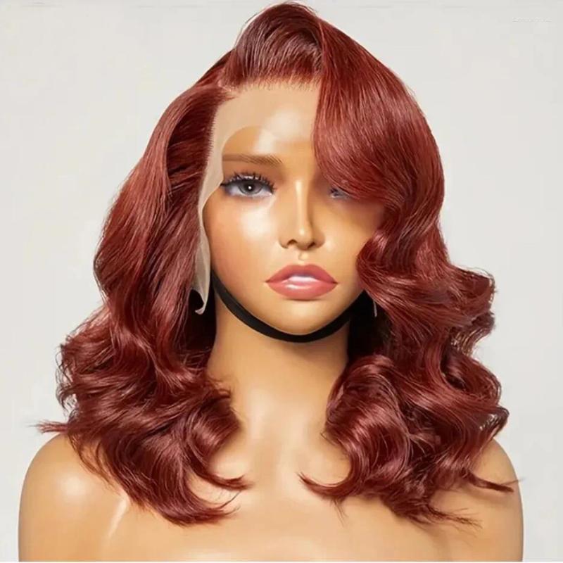Soft 180%Density Natural Haire Orange Brown Short Bob Preplucked Body Wave Deep Lace Front Wig For Black Women Babyhair Daily