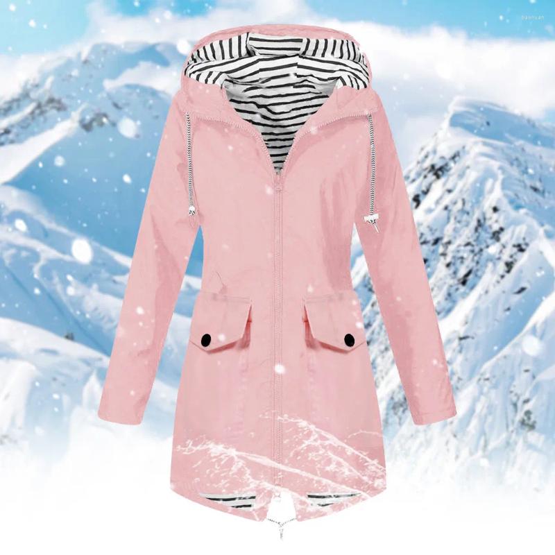 Women's Jackets Women Rain Jacket With Hood Lightweight Long Sleeve Windbreaker Zip Up Drawstring Raincoat Plus Size