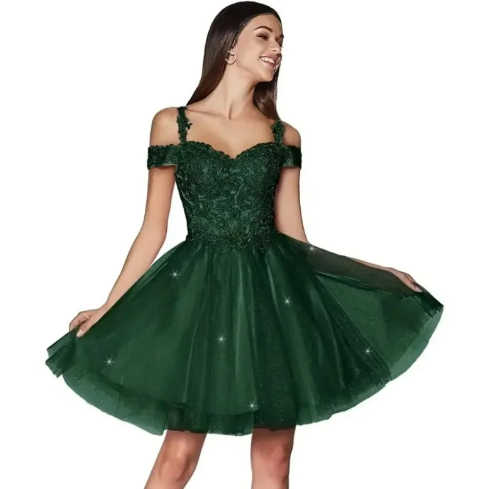 Simple Spaghetti Straps Short Homecoming Dresses Tulle Off Shoulder A Line Mini Corset Back Birthday Graduacion Gown