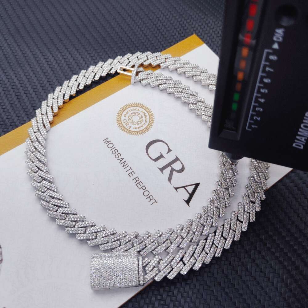 Luxury Hip Hop Iced Out Vvs Moissanite Diamond 925 Sterling Silver Cuban Chain Vvs Diamond Cuban Chain Link for Men