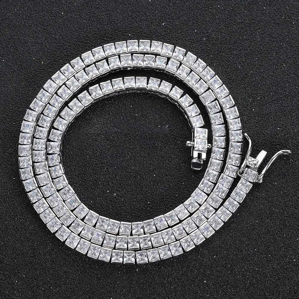 Pendant Necklaces Princess Cut 4mm Lab Diamond Necklace White Gold Filled Party Wedding Necklaces For Women Men Tennis Chocker Jewelry GiftL246