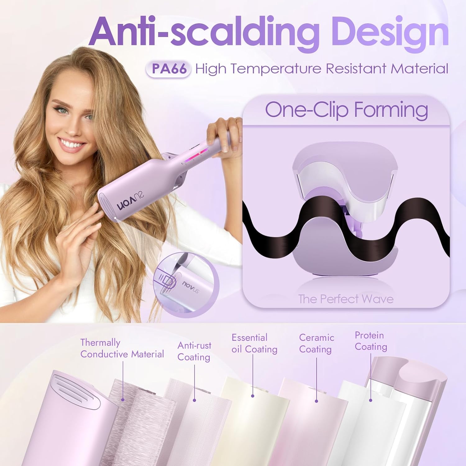 Rovy Wave Curling Iron - Anti-Scald Hair Crimper, 2 Barrel Ionic Waver for Women, 1.25" Fast Heating Curling Wand, 4 Temp Settings, Ceramic Deep 