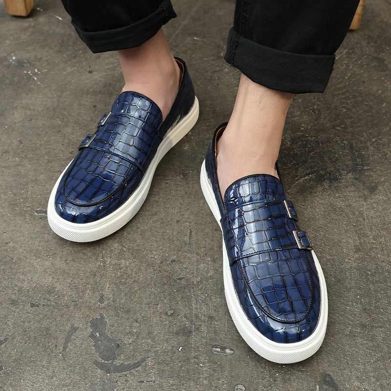 Mens Charm Pattern Monk Strap Leather Leisure Shoes Male Comfortable Thick Bottom Loafers Zapatos Hombre 240703