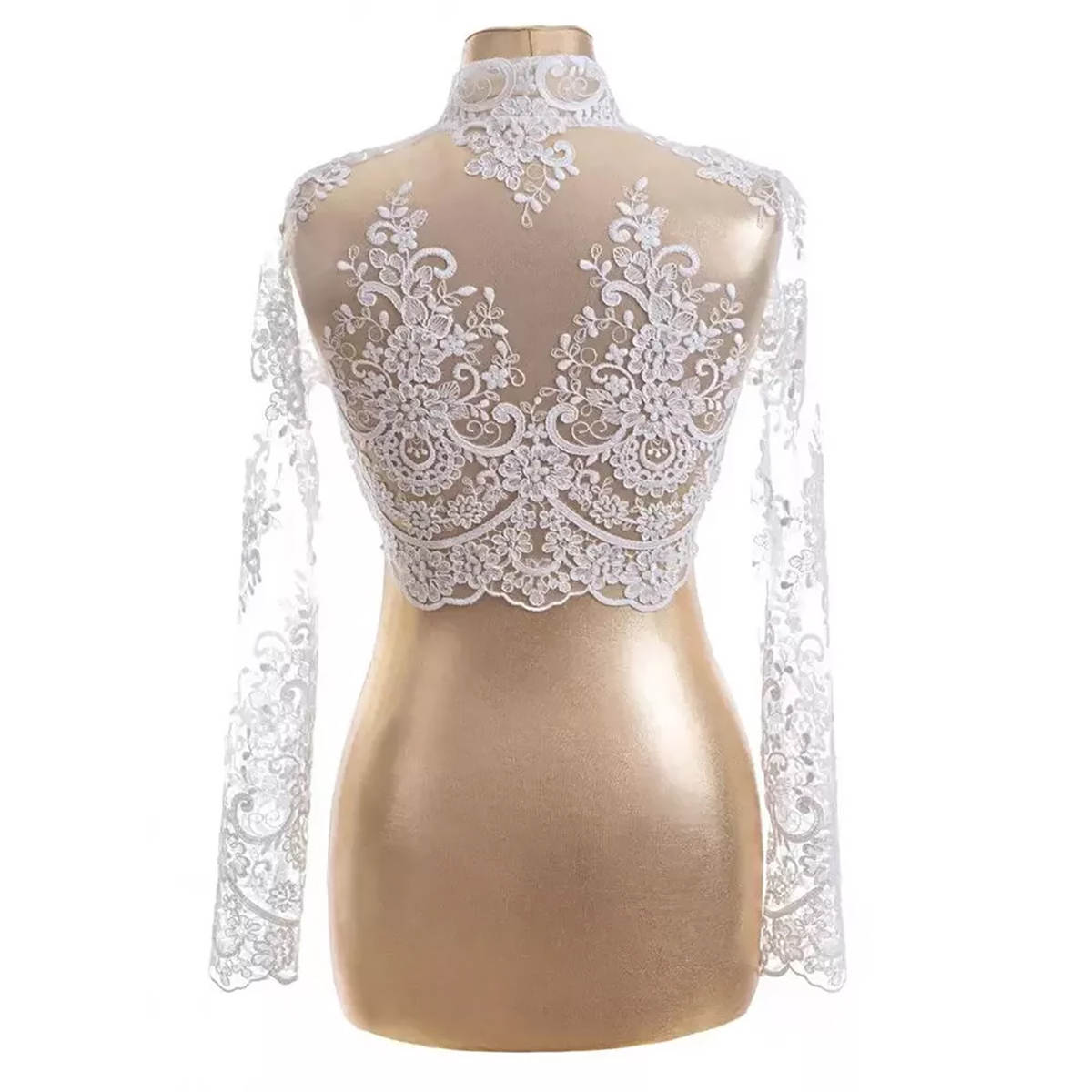 Wedding Dresses Detachable Cape Illusion Lace Appliques Wraps Jacket Robe De Mariee Custom Made