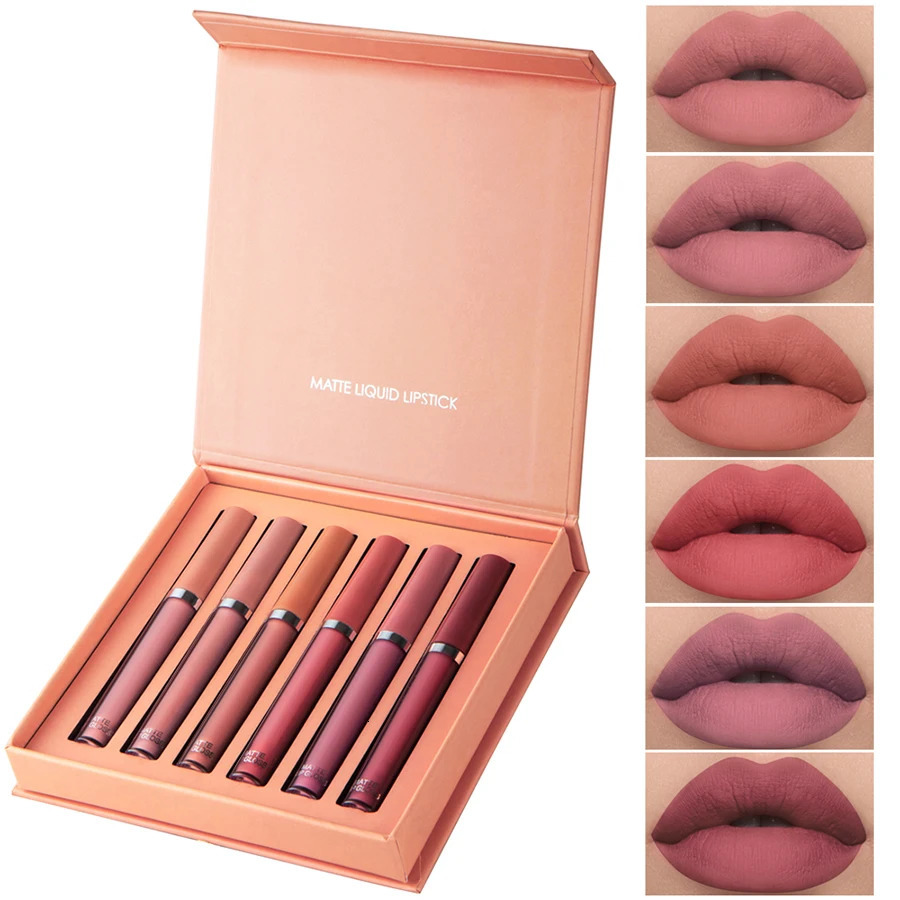 6-Piece Matte Waterproof Lip Gloss Set Suitable For Outdoor Gatherings 240703