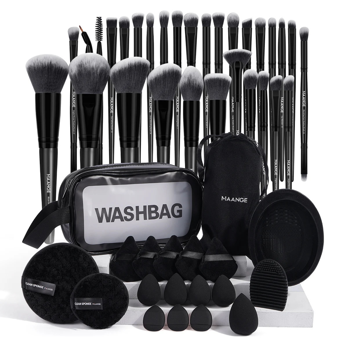MAANGE 49PCS Makeup Tools Kits 30PCS Foundation Makeup Brush with Storage Bag Makeup r Puff Triangle Cushion Puff Full Set 240704
