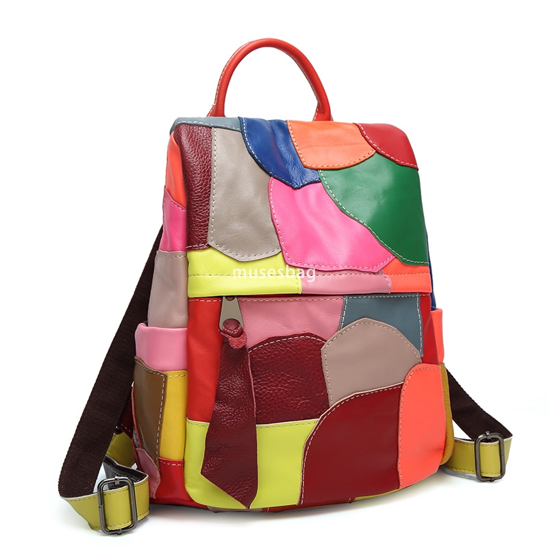 High quality women's high-end fashion casual sheepskin backpack fashionable leather patchwork backpack portable shoulder bag practical large capa