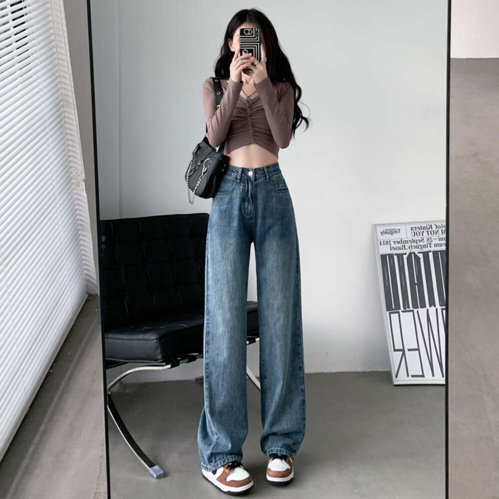 loose sagging jeans high waisted wide leg showing height and slimming floor mop pants F7.4#54