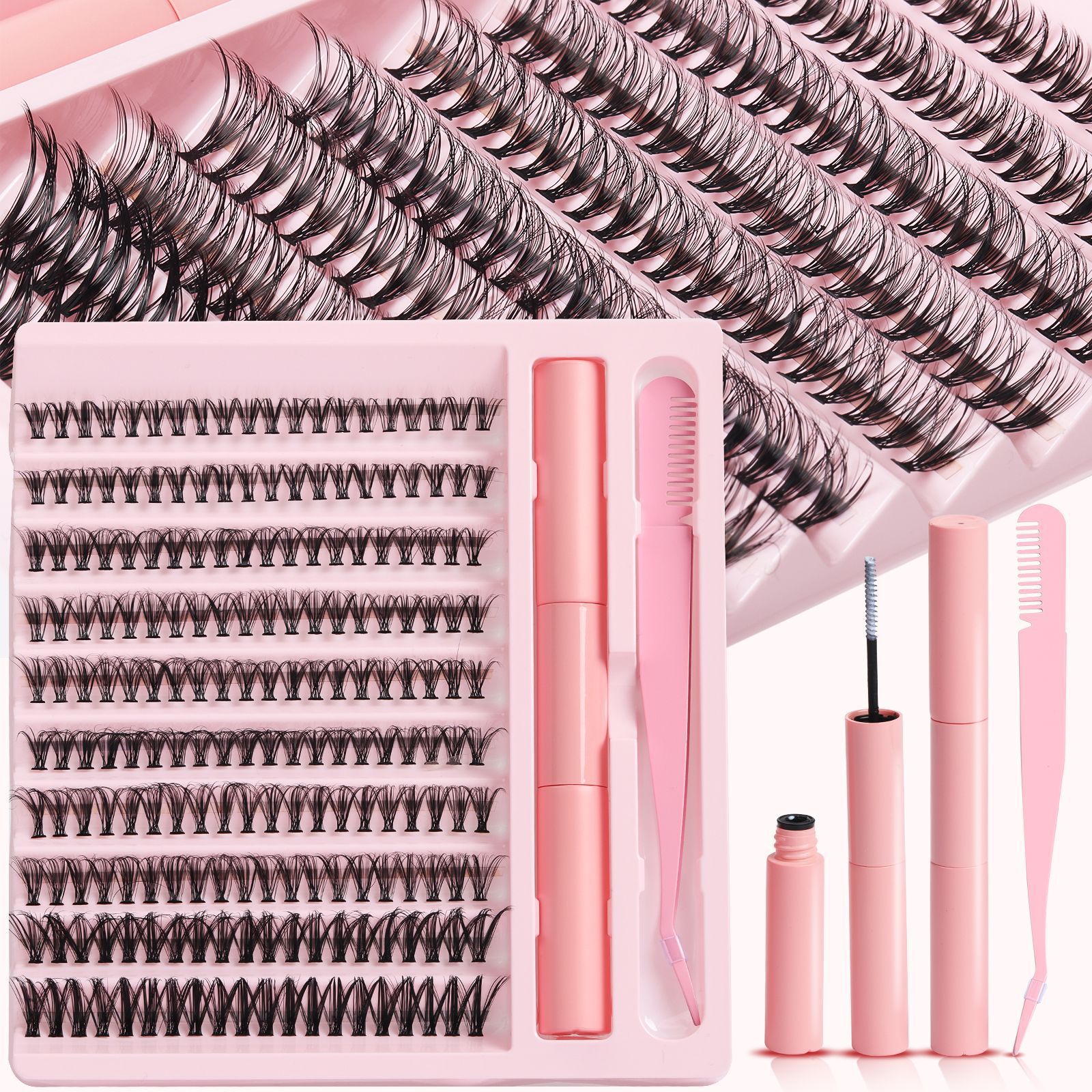 False Eyelashes 120pcs DIY eyelash extension kit cluster false eyelashes individual eyelashes Wispy fluffy eyelash extension kit with application tool