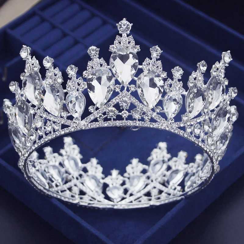 Tiaras Queen Water drop Yellow Crystal Wedding Crown Prom Bride Diadem Pageant Circle Tiaras Headdress Wedding Hair Jewelry