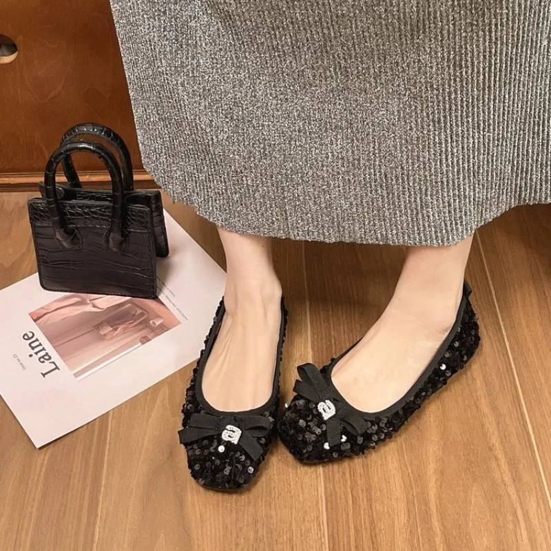 2025 new Spangle Embellished Slip-Ons Ballerinas Round Toe Bow Soft Sole Casual Flat Bottom Home Comfortable Sandals Footware Loafers 240702