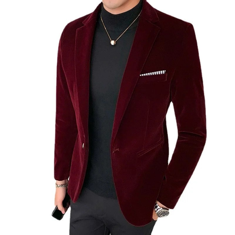 5XL Autum Velvet Wedding Dress Coat Mens Blazer Jacket Fashion Casual Suit Stage Business Blazers Costume Homme 240701