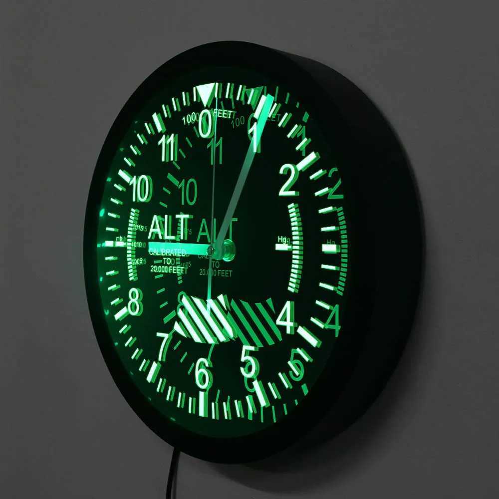 Wall Clocks Altimeter Neon Sign LED Wall Clock Altitude Meter Tracking Pilot Air Plane Altitude Measurement Modern Wall Clock Watch GL260524