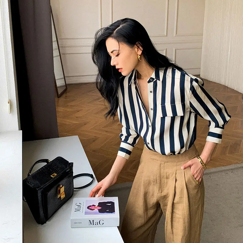Summer women blouse shirt Striped Casual blouses women tops blusas 240704
