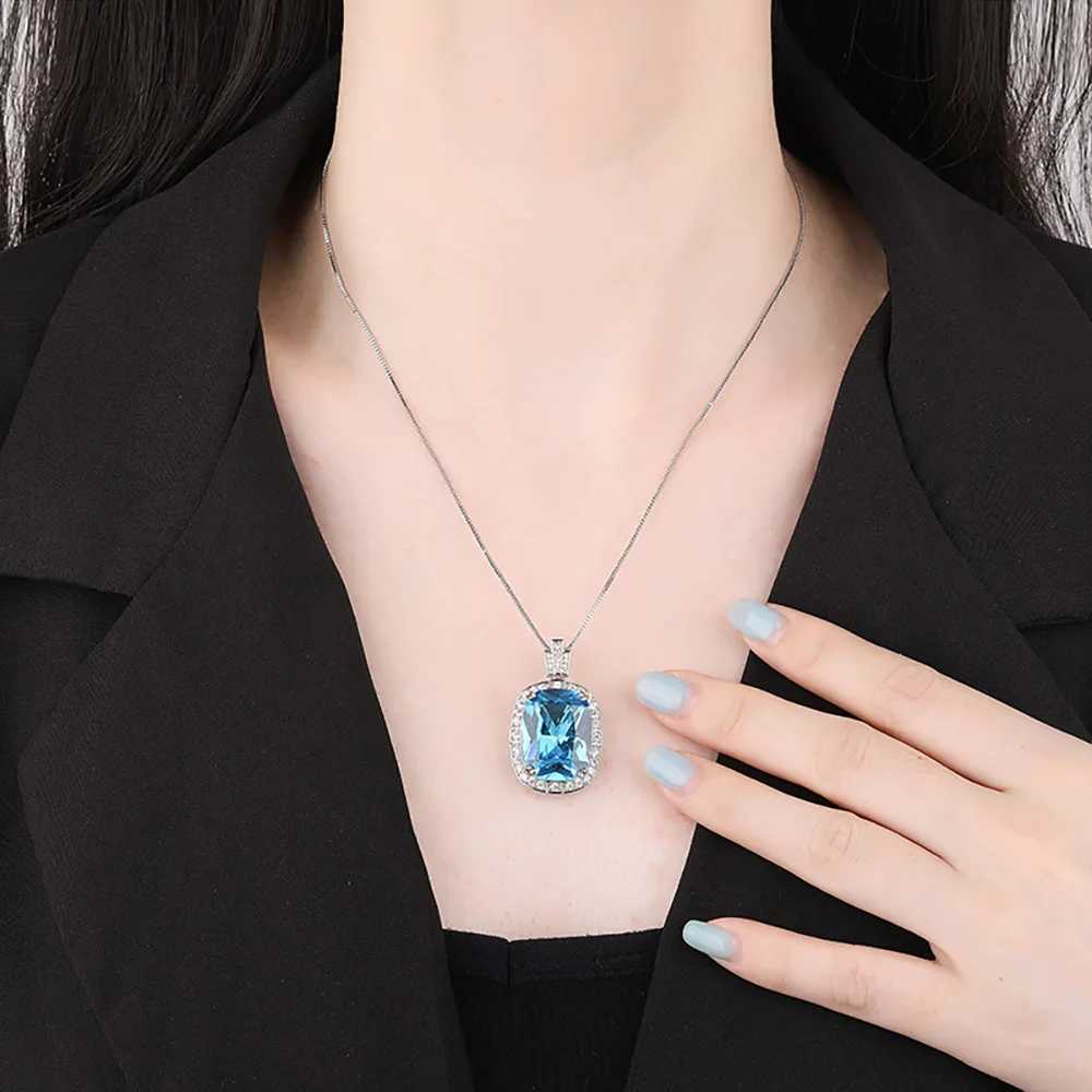 Pendant Necklaces Vintage 15*20mm Aquamarine Pink Quartz Pendant Necklaces for Women Lab Diamond Gemstone Cocktail Party Fine Jewelry WholesaleL246