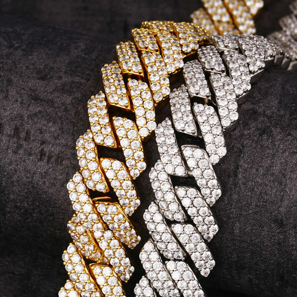 Luxury Fashion Diamond Moissanite Iced Out Cuban Link Chain White Gold Plated Sterling Silver Miami Cuban Link Necklace for Men