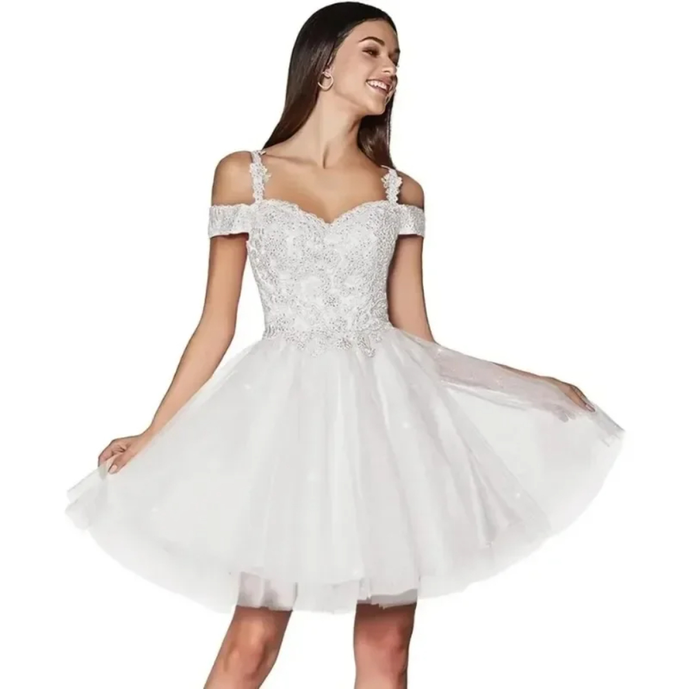 Simple Spaghetti Straps Short Homecoming Dresses Tulle Off Shoulder A Line Mini Corset Back Birthday Graduacion Gown
