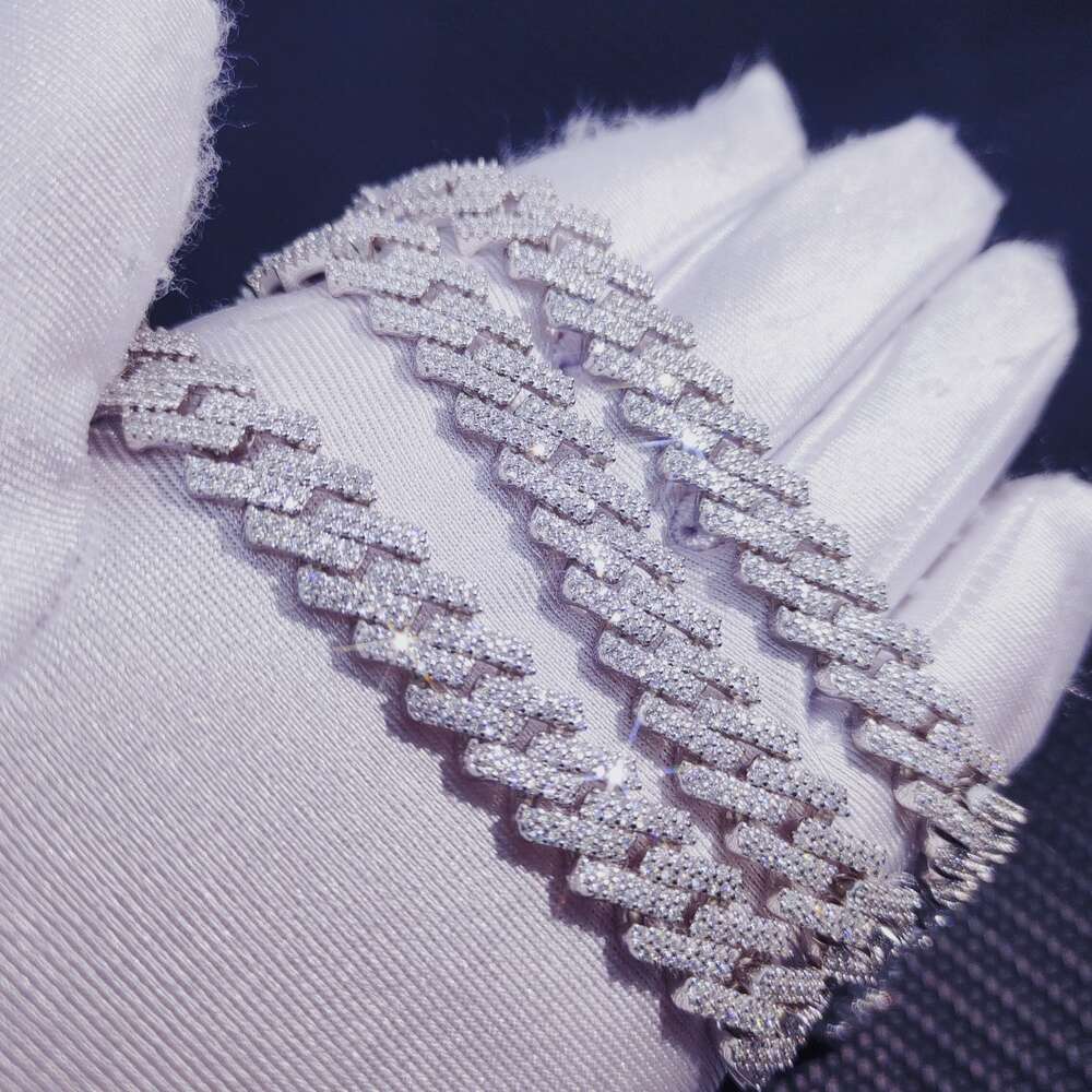 Luxury Hip Hop Iced Out Vvs Moissanite Diamond 925 Sterling Silver Cuban Chain Vvs Diamond Cuban Chain Link for Men