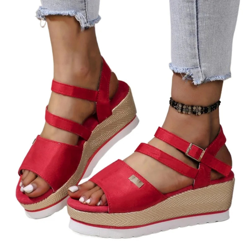 Women Summer Woven Wedge Roman Sandals Women Retro Ankle Buckle Chunky Platform Sandles Woman Open Toe Thick Bottom Sandalias 240703