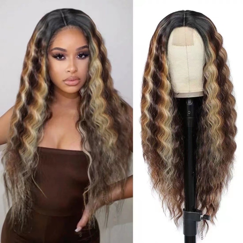wholesale Lace Wigs Human Hair Wig Honey Blonde Ombre Brazilian Brown Colored Deep Water Wave Frontal Highlight Curly Bob 28 30 Inch Front