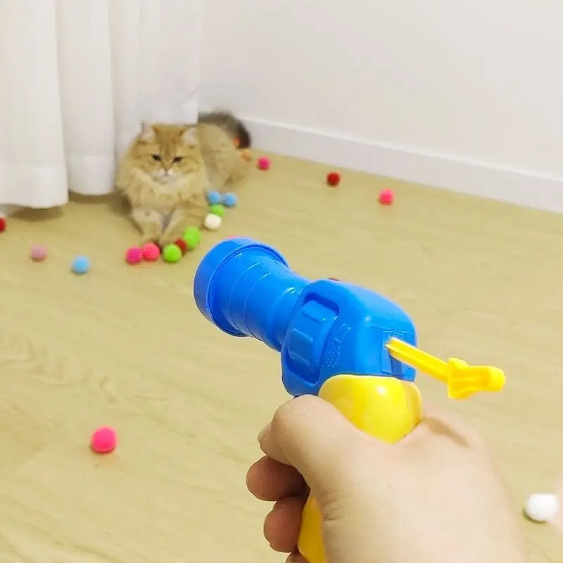 Cat Interactive Launch Training Toy For Kitten Creative Mini Shooting Gun Games Stretch Plush Ball Toys Pet Supplies